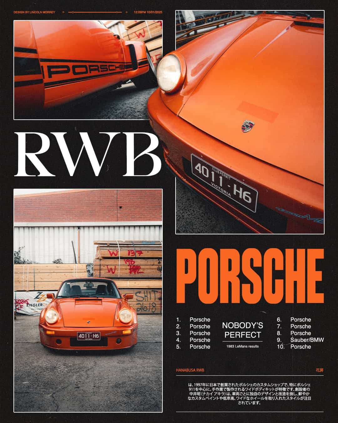 The same Porsche laid out as a finished RWB carousel slide using an LM Photoshop template